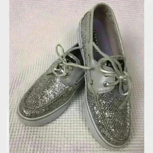 Sperry Top-Sider Silver Glitter Boat Shoes Size 8 - Picture 1 of 5
